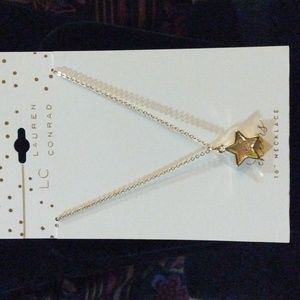 LC Lauren Conrad Gold Star w/ Green, Pink & White Beaded 16" Necklace